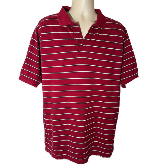 JoS. A. Bank Red with White/Black Stripe Short Sleeve Polo Shirt - XL - Picture 1 of 4